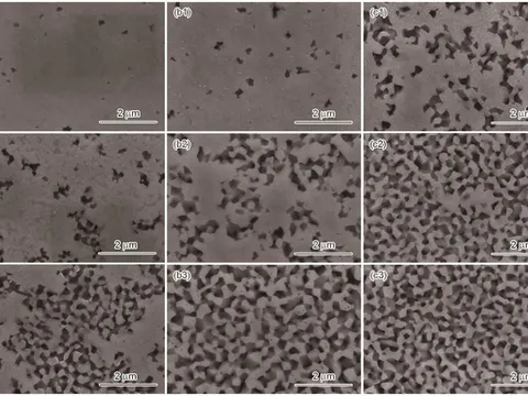 SEM micrographs of nanoporous Fe-Si alloys prepared by dealloying at different corrosion times: (a) 1 h; (b) 2 h; (c) 3 h