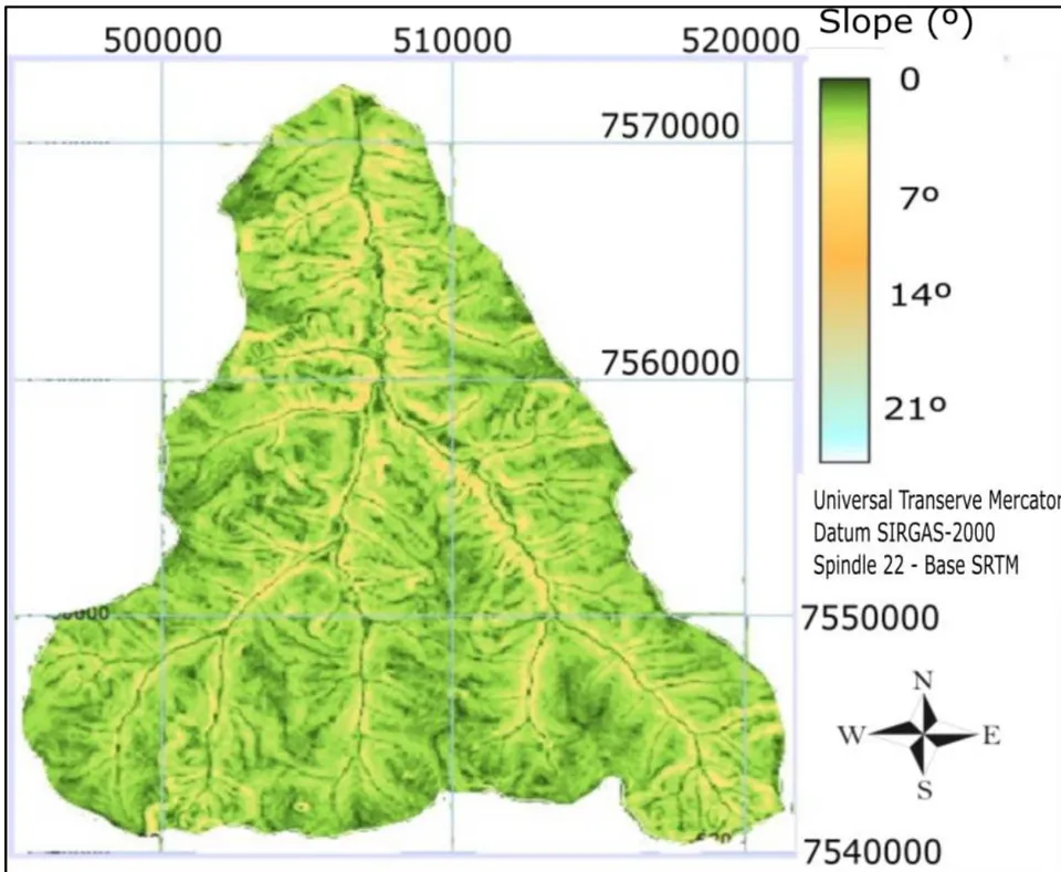 Figure 2: Map of Slope terrain in Confusion Stream's basin