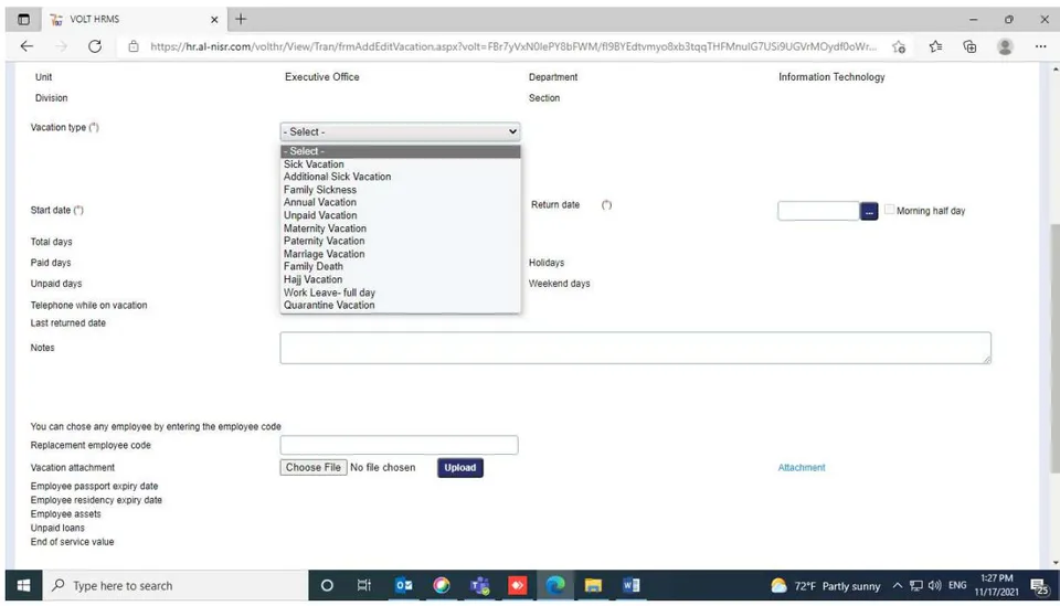 Figure 1: Payroll system at the private insurance company Figure 2: Vacations List
