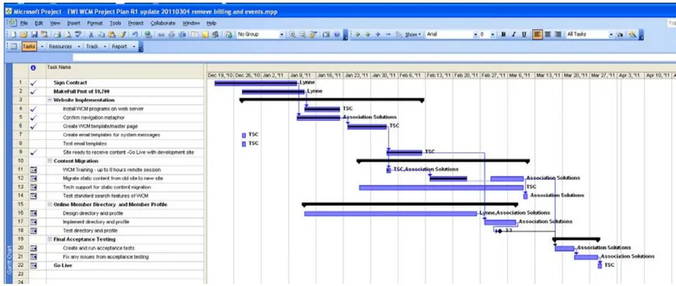 Fig. 3: Visualization of the Work Planning Results for the "Implementation of Project Leasing Operations in the Enterprise" Project in the Microsoft Project Environment (Fragment)