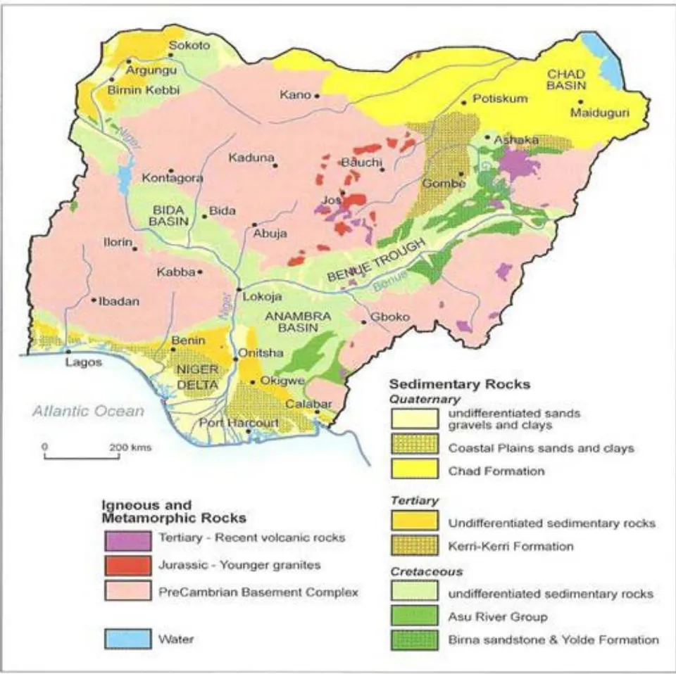 Figure 5: Generalized Geological Map of Nigeria (After MacDonald et al., 2005)