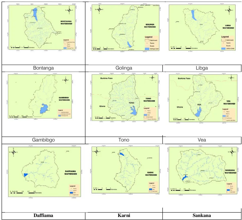 Fig. 1: Maps of the Study Reservoir Catchments