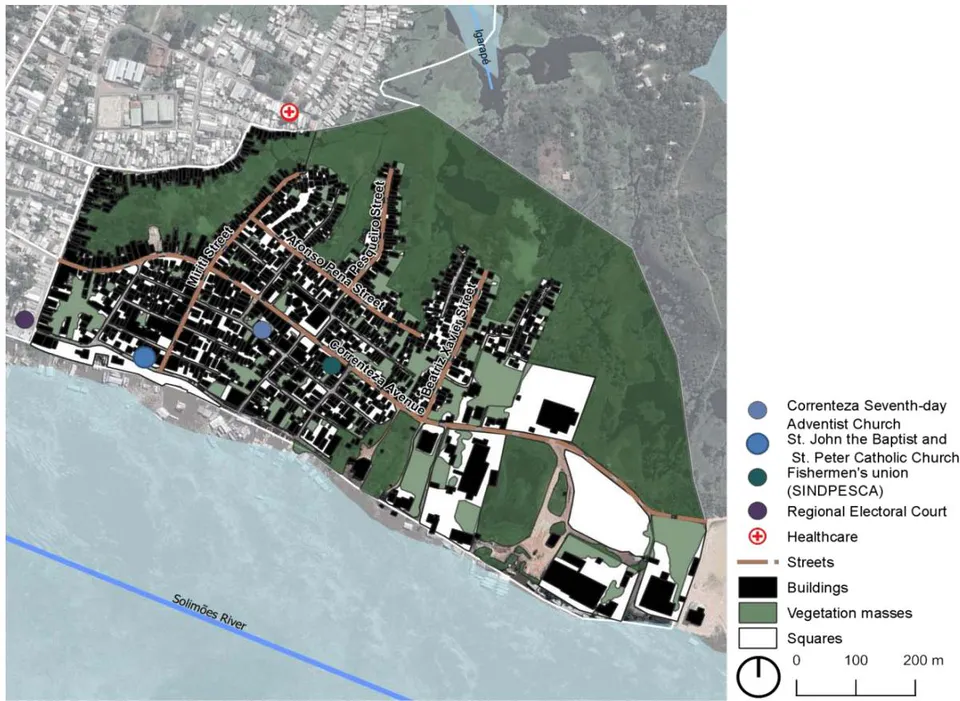 Figure 9: Map of urban elements and environmental composition in the Correnteza neighborhood