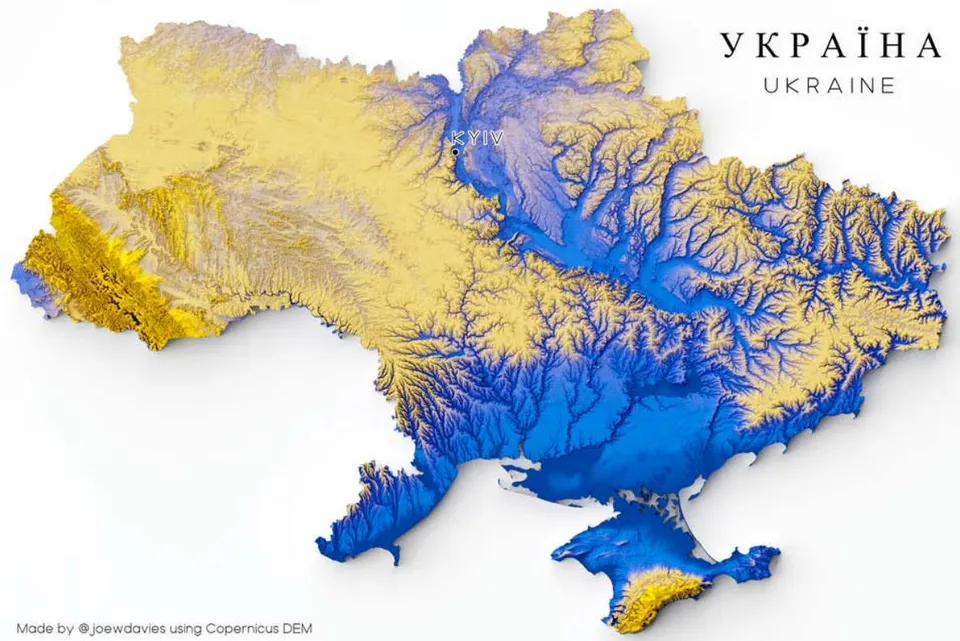 Figure 2: Shaded relief map of Ukraine (Datais Beautiful, 2022)