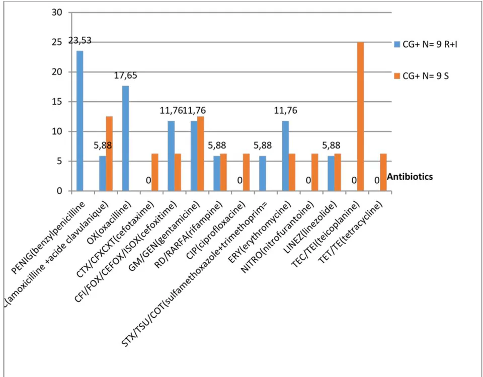 Figure 10: Antibiotic susceptibility and resistance profile for GC+.