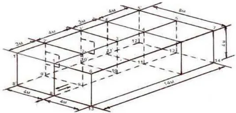 Fig. 11: The order of stoping (end-to-end layer chambers with a transport slope and thixotropic backfill).