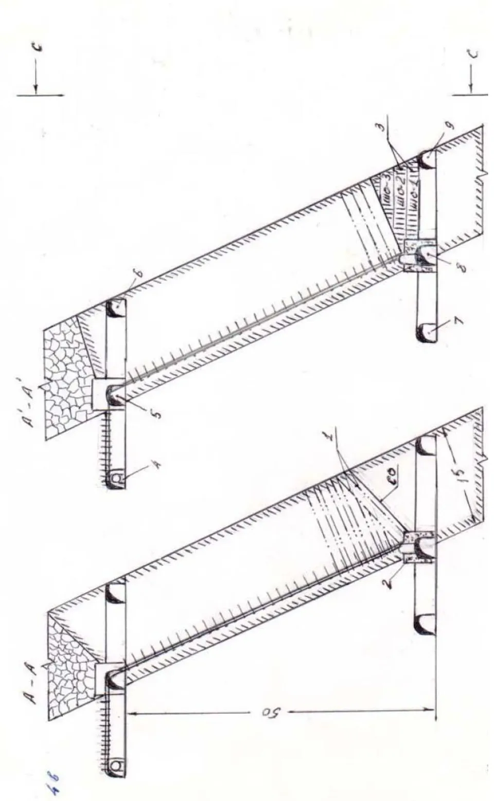Fig. 7c: Section of working block along vertical A-A and A| - A|
