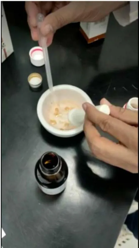 Figure 11: Adding the powder of warfarin back to fresh water and adding potassium base