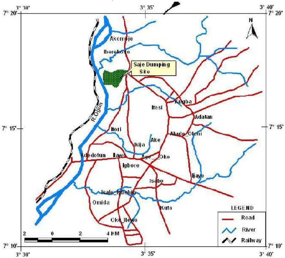 Figure 1: Saje Dumpsite Location within Abeokuta City, Ogun State, Nigeria.
