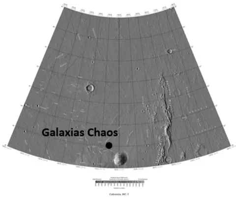 Figure 20: A map of the Utopia region showing the approximate site of Galaxies Chaos Faces