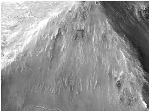 Figure 18: (L) High resolution composite image of the D&M Pyramid with MSSS frame numbers. (R) Enlargements of apparent collapse zone of masonry