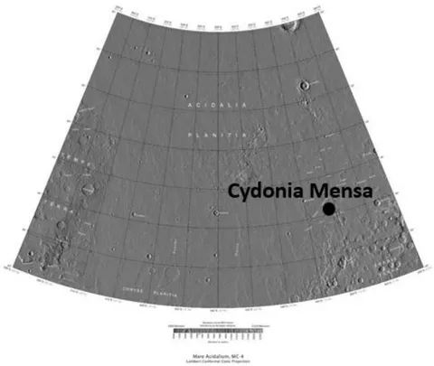 Figure 11: Map of Cydonia Mensa region showing the approximate location of the Face