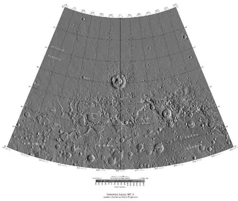 Figure 7: Showing the Chixulube-sized Lyot Impact basin in Northern Mars. Note that the impact basin formed on terrain with few craters, indicating it formed in recent geologic time on Mars