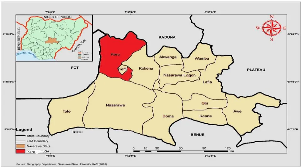 Figure 1: Map of Nasarawa state showing Karu L.G.A