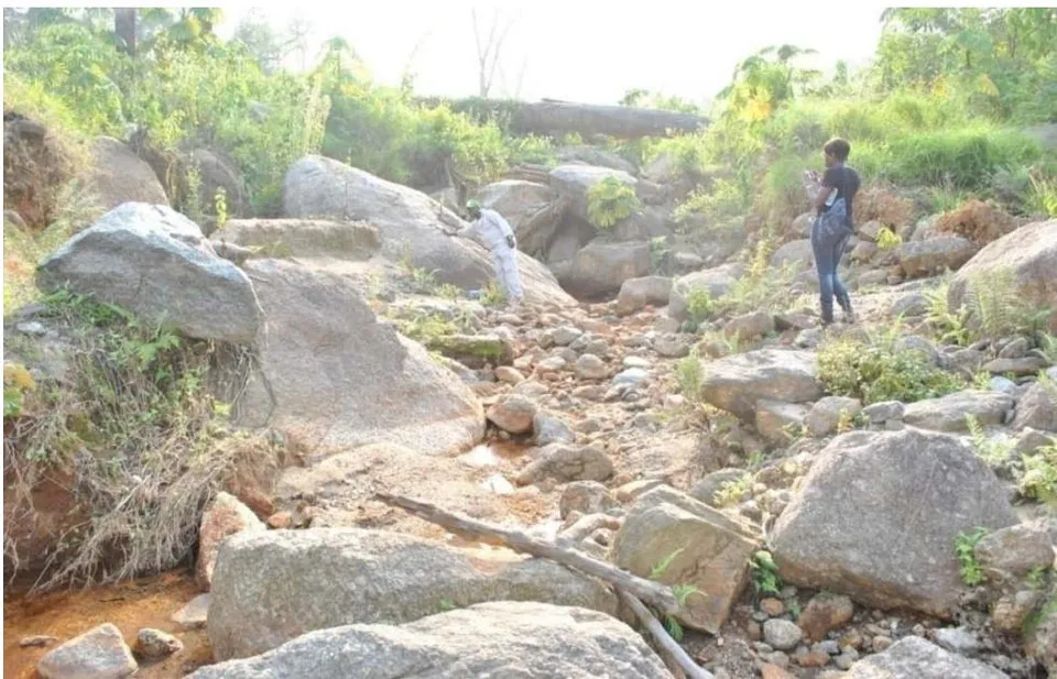 Figure 11: Lineament intersection density map with a search radius of 8 km Plate 3a: Field photograph near the foot of Buanchor hills after the rockfalls and rockslides