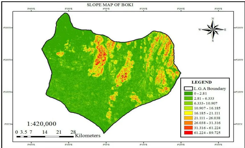 Figure 9: Digital Elevation Model map of Boki, the study area