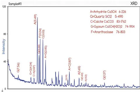 Figure 28: The data table of elements detectors, used in examination -sample n.12. Figure 27: The diagram of compounds in sample n. 11 and its charts.
