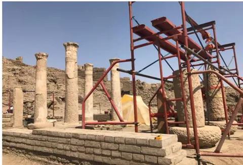 Figure 41: Shows the replacement of the two columns (with large parts missing) that were laid on the ground in final phase.