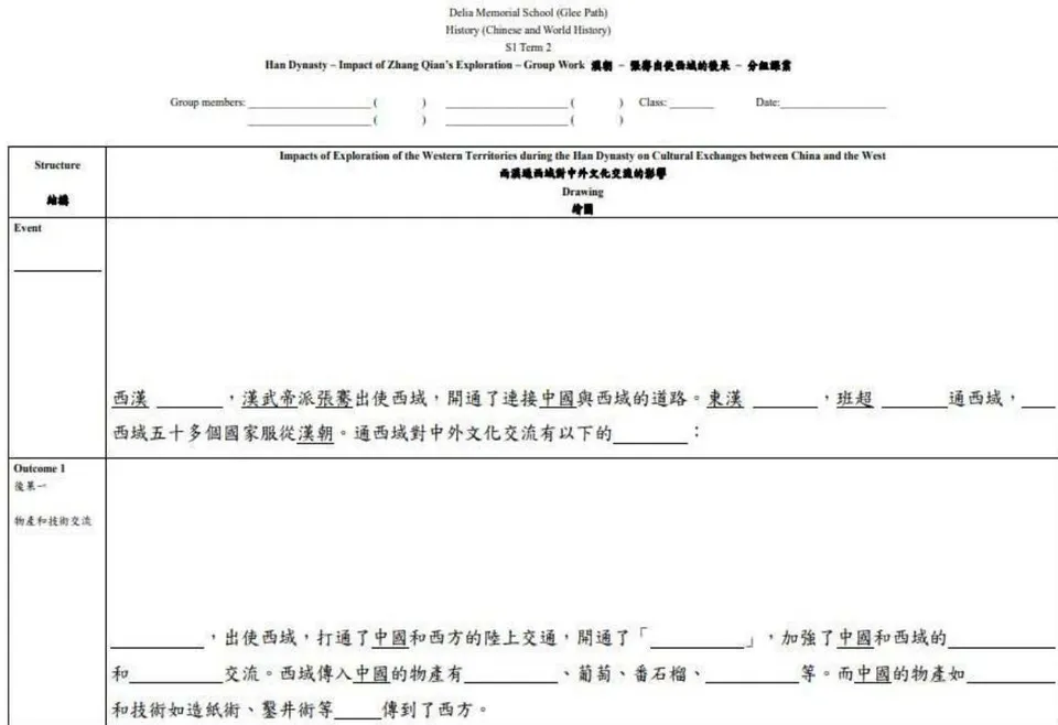 Figure 6: Chinese and Chinese History Interdisciplinary Worksheet Exercise