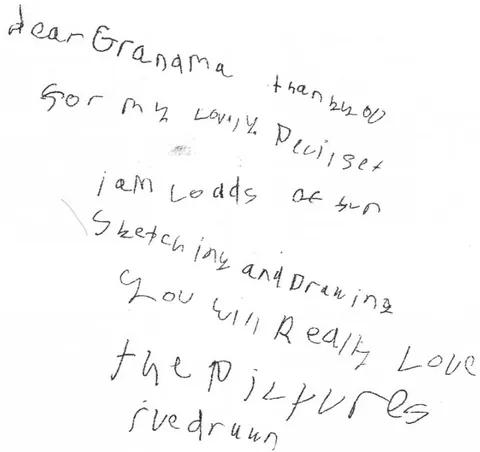 Figure 7a: An example of handwriting by Ben age 7.6y. a pupil with mild dysgraphia