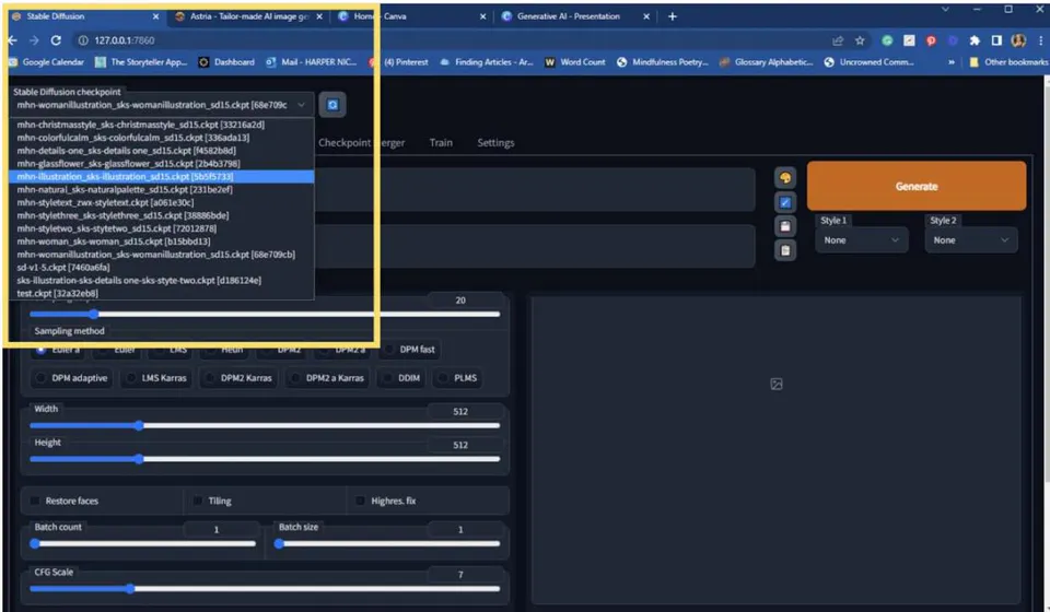 Figure 4: Accessing Custom Art Dataset Checkpoints in Astria.ai