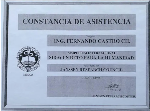 Figure 6: Certificate of when Luc Montagnier, Nobel Prize in Medicine in 2008 for having discovered the AIDS virus, HIV, went to Guadalajara, MX. I asked him about the minimum functional size for the epitopes to have a biological significance, which still is an active question, only to be unraveled by the experimentation.