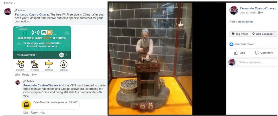 Figure 2: When in China, I was able to transmit some of my photos from the beautiful Guangzhou airport through the Facebook (07/13/2019) with the use of the CyberGhost VPN, because in the Communist China it is forbidden to use Facebook and Google. Just to realize that less than a year later (as