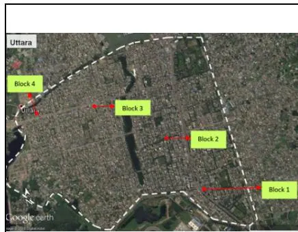 Fig. 1: Location of study blocks, Uttara