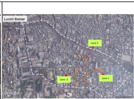 Fig. 3: Location of study lanes, Luxmi Bazaar