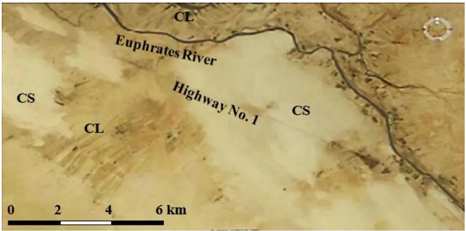 Figure 1: Satellite image showing creeping sand sheets (CS) and cultivated lands (CL).