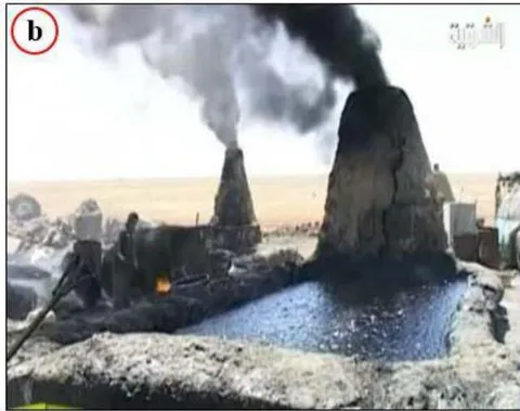 Figure 7: a) local diesel generator, b) Burning of bitumen to be used in different constructions.
