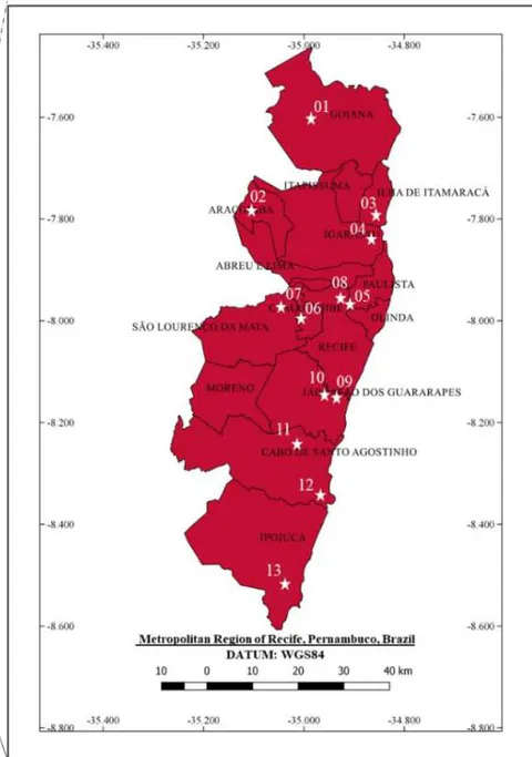 Figure 1: Location of the soils in the Metropolitan Region of Recife - Pernambuco, Brazil