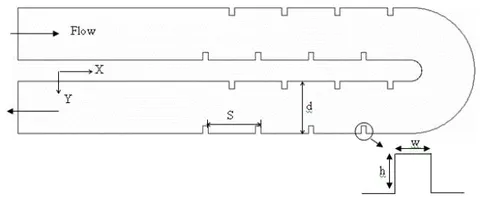 Figure 1: The geometry of the vertical rectangle turbulator case
