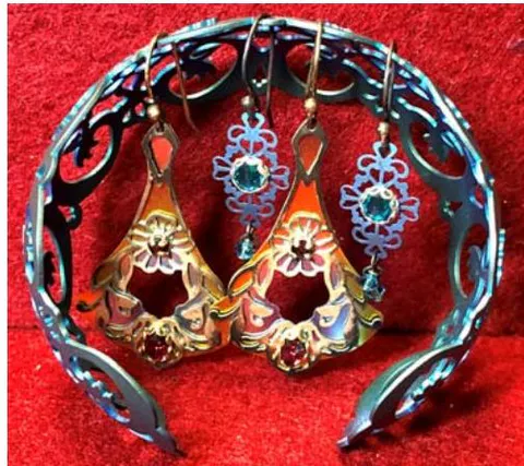 Figure 19: AWJ-cut Niobium earrings and bracelet (Liu et al., 2018; Curtesy of Holly Yashi)