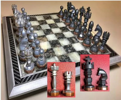 Figure 14: AWJ-machined chess set and board (Liu, 2017a)