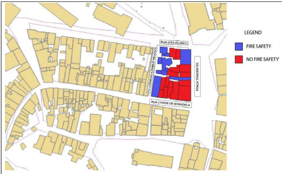 Figure 2: Area chosen for the study (highlighted in blue), within the Historic Center of Ouro Preto.
