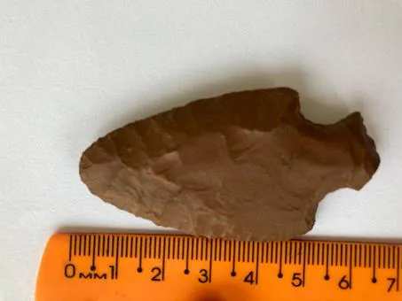 . Os alunos Jean e Jéssica Walter da Rosa, são os guardiões da flecha apresentada na imagem. A mãe deles a encontrou, quando estava trabalhando em sua horta na comunidade de Marari. (Combinação de Mará +ry = significa –a feiticeira, a filha do pajé que faz o mal.RY- mairy- Povoado francês. Marari- Povoado da feiticeira francesa ou povoado da francesa).