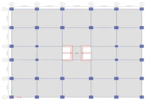 Figure 6: 3D view showing shear wall location for Structure III