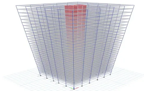 Figure 4: 3D view showing shear wall location for Structure II