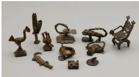 Figure 2: A sample of Akan Gold-weights, "Mmramuo", 1954. Image size: 2048 \times 1477. Baltimore Museum of Art model is heated to melt the wax and the product (metal gold-weight) is retrieved. The seeds represented the smallest units of Akan gold-weights and measures which included "powa" and "kokwa" among others (Payne, 2015). A tiny, hard, red and black spotted seed, locally called "damma" of Abrus precatorius, a tree commonly found in the tropics were used long before the gold weights were cast in metal.