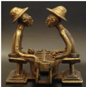Figure 6: Akan gold-weight, Two people playing "oware"