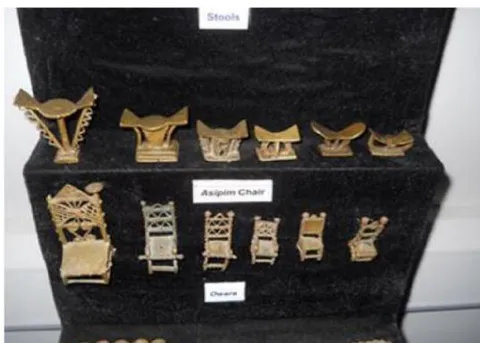 Figure 13: Akan gold-weights exhibited to depict the badge of office of their respective chiefs (their way of life), 2016. Institute of African Studies, University of Ghana, Legon. Image by the researcher