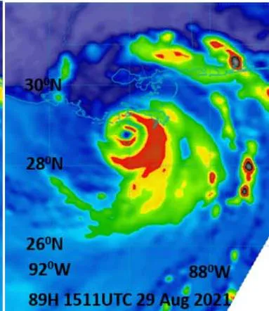 Figure 26: Microwave images (Courtesy of NRL Monterey) approaching landfall from 2349UTC 28 August 2021 to 1511UTC 29 August 2021