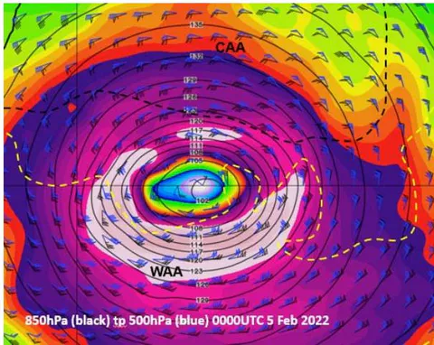 Figure 3: 89H Microwave images (Courtesy NRL Monterey) for 0950UTC 2 February to 1350UTC 5 February 2022
