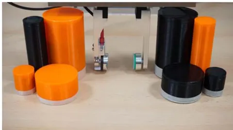 Fig. 14: Cylindrical 3D printed objects representing different factors combinations