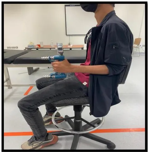 Figure 4: Measurement of strength by using (handheld dynamometer).Sagittal view