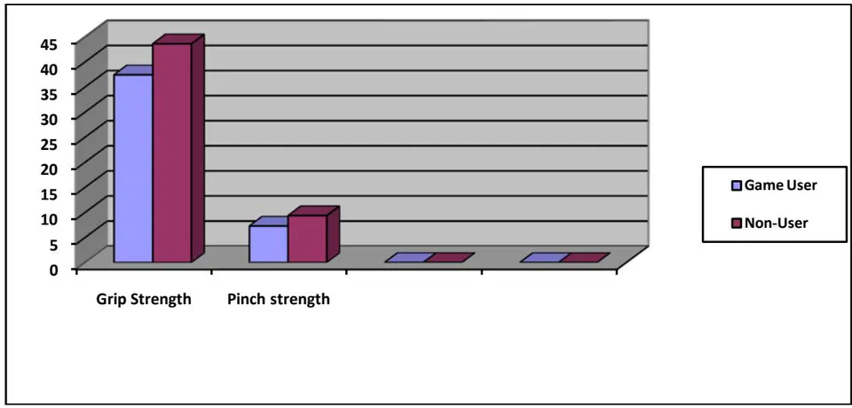 Fig. 8: Comparison of the mean values of the hand grip and pinch strength between both groups