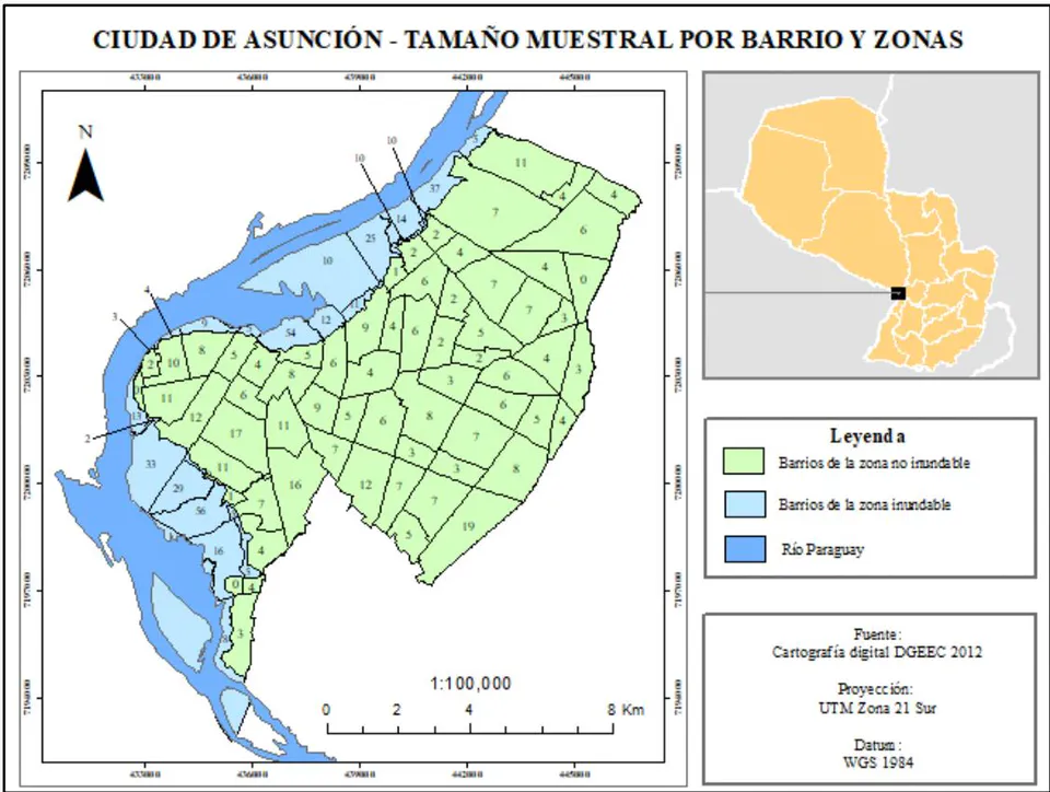 Figura 3: Tamaño Muestral de la Población de Asunción Por Barrios y Zonas