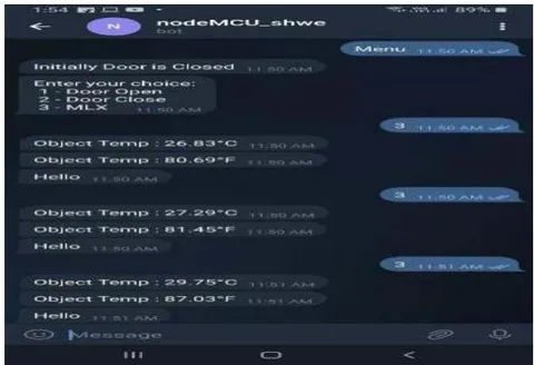 Figure 9: Commands given by the user via Telegram Figure 10: Commands given by the user via Telegram