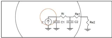 Figura 6: Circuito térmico equivalente del cable luego de emplear la teoría de termodinámica y modelado en parámetros concentrados